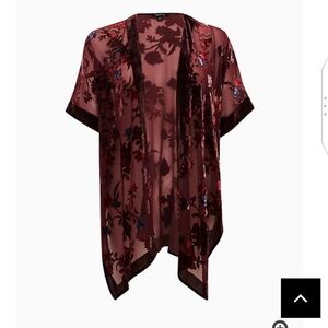 🆕BURGUNDY FLORAL VELVET BURNOUT KIMONO / RUANA - PLUS SIZE